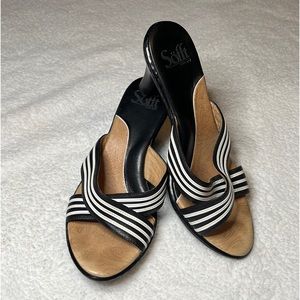 Sofft since 1997 , slide heels , black and white , size 8W , leather